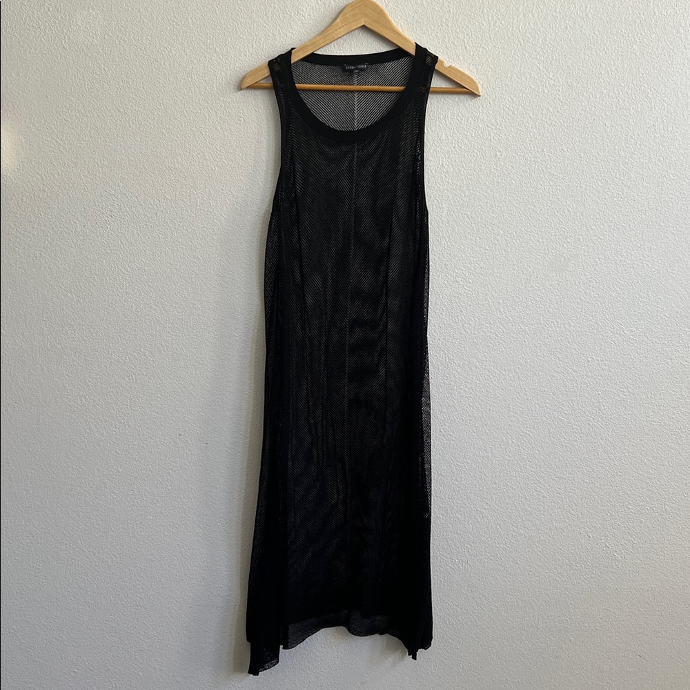 Swim Cover Up EILEEN FISHER Tank Tunic Midi Dress Black Fishnet-Lace Open-Knit M